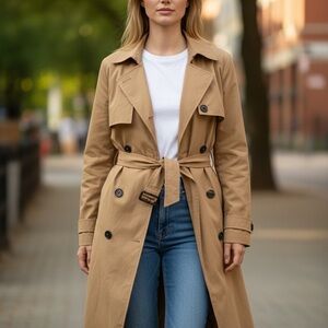 Zara Tan Double-Breasted Trench Coat